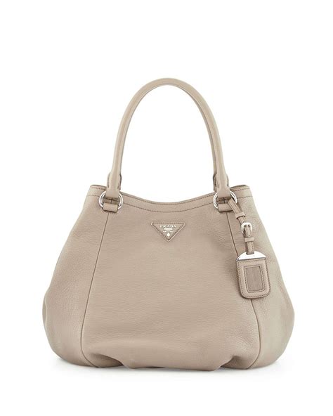 Prada Vitello Daino Small Satchel Bag, Gray (Argilla)